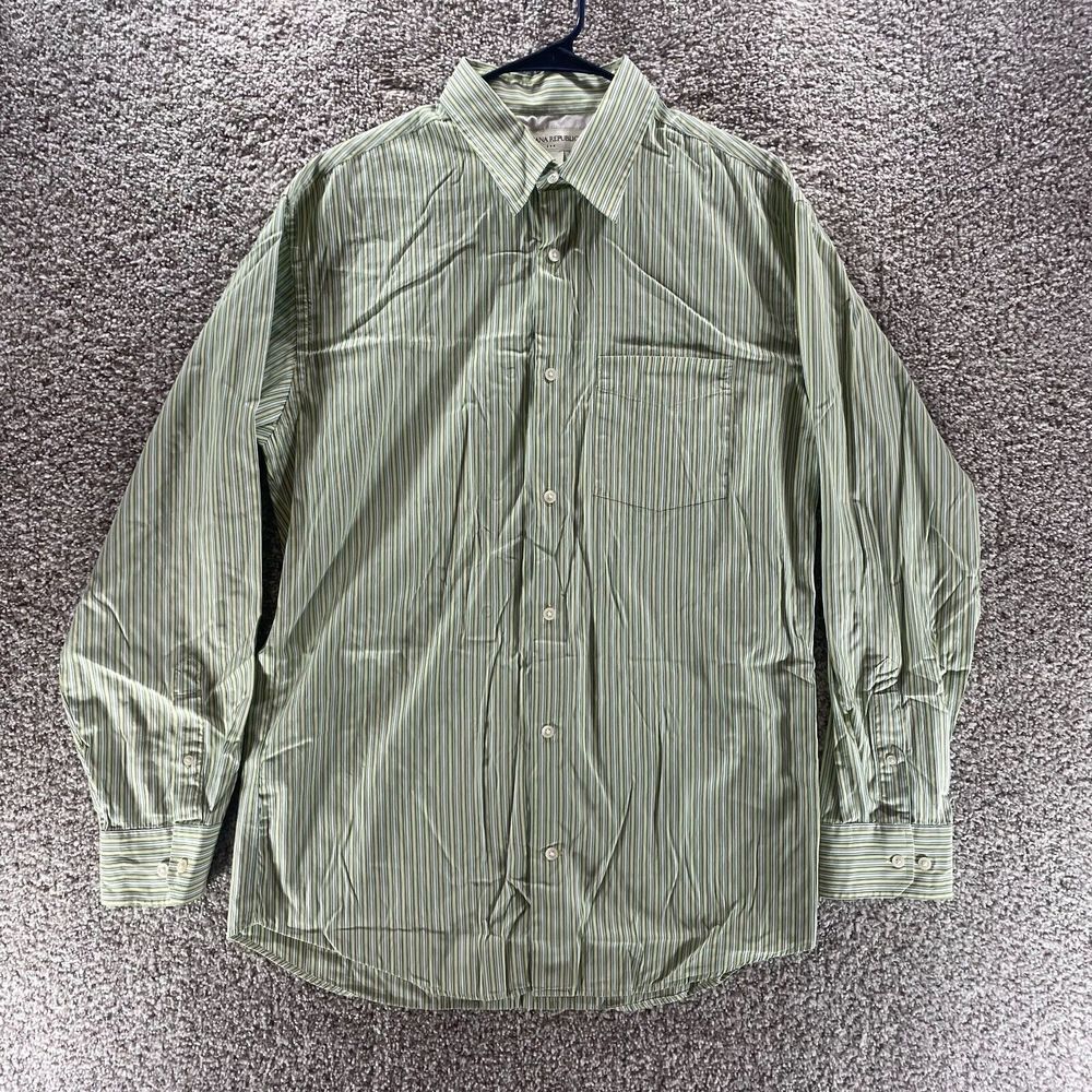 Banana Republic Shirt Adult Extra Large Green Beige Striped Button Up Casual Men